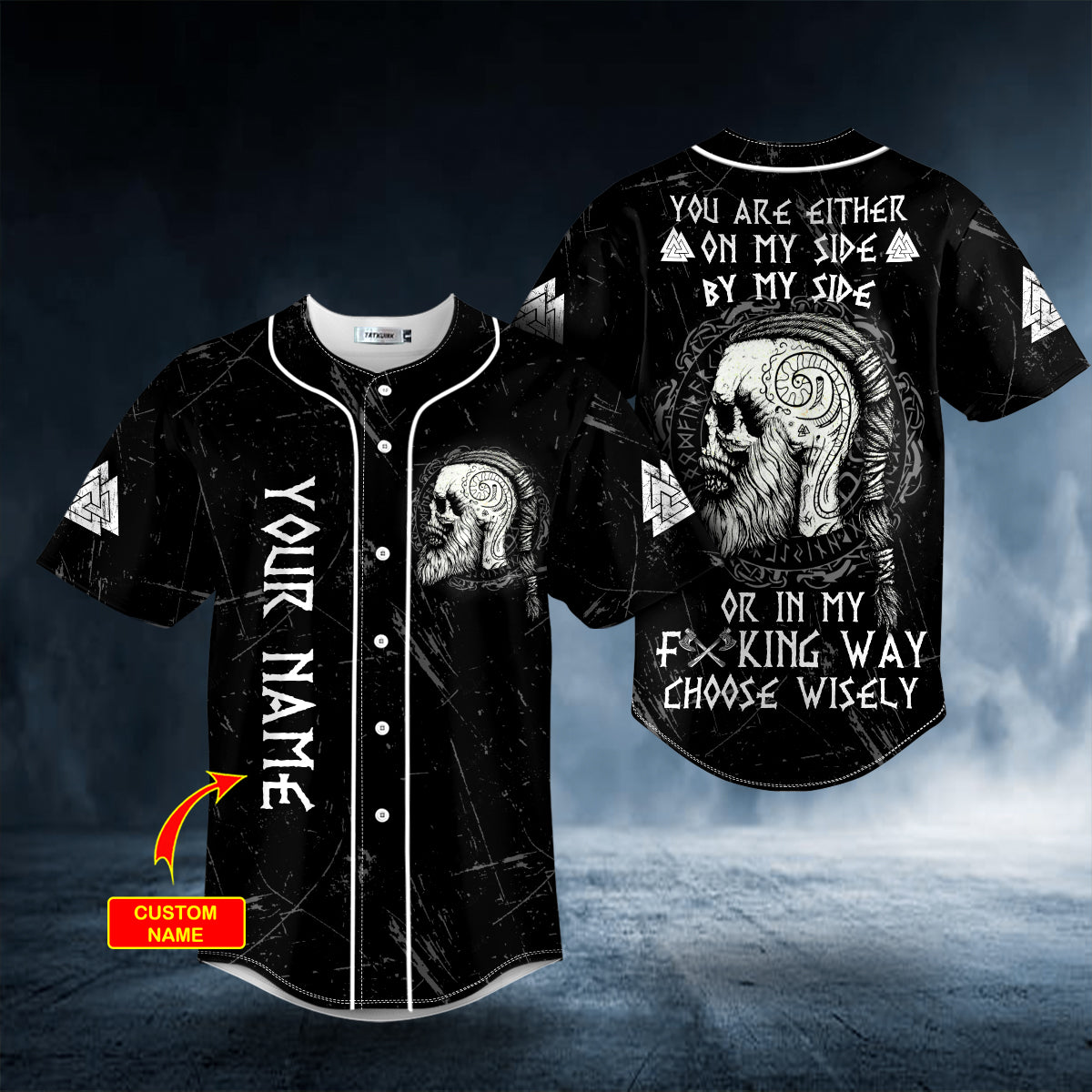 you are either on my side by my side viking skull custom baseball jersey bsj 620 32n9z