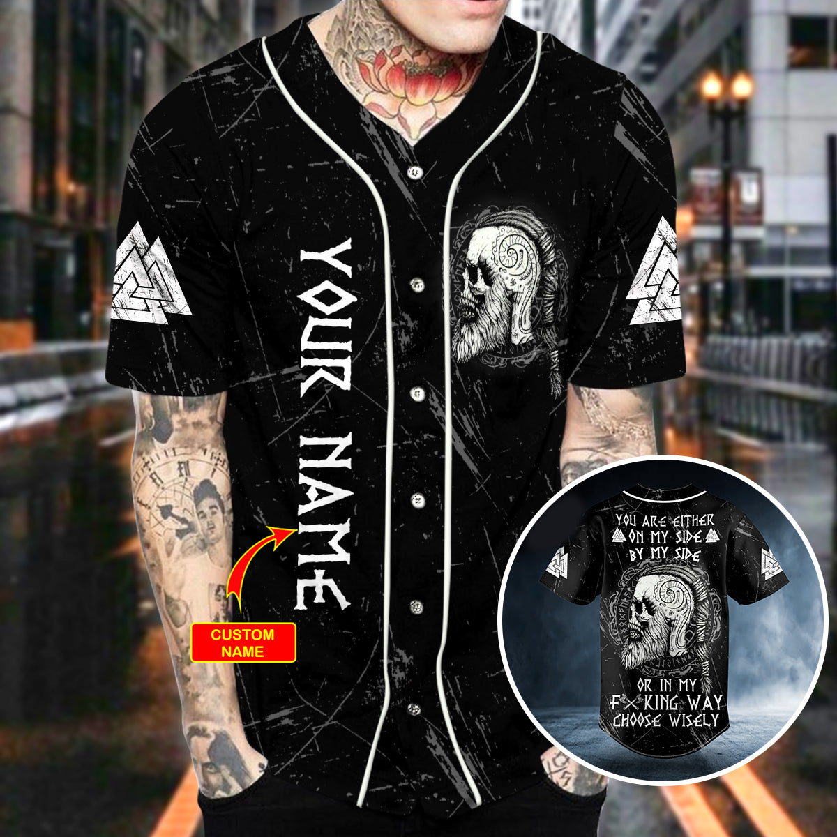 you are either on my side by my side viking skull custom baseball jersey bsj 620 hlc5e