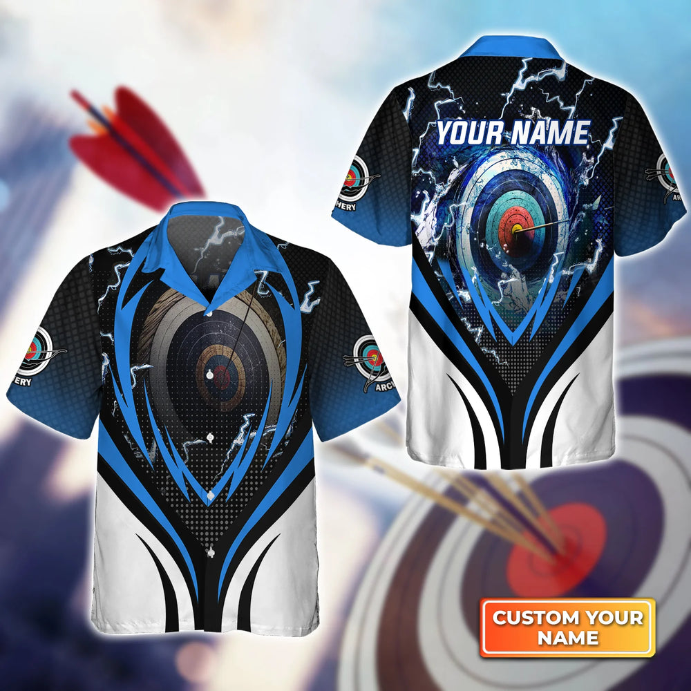 A Hawaiian Shirt with a 3D Whirlpool Design and Personalized Name, Perfect Gift for Archers and Target Board Enthusiasts. – ARH023