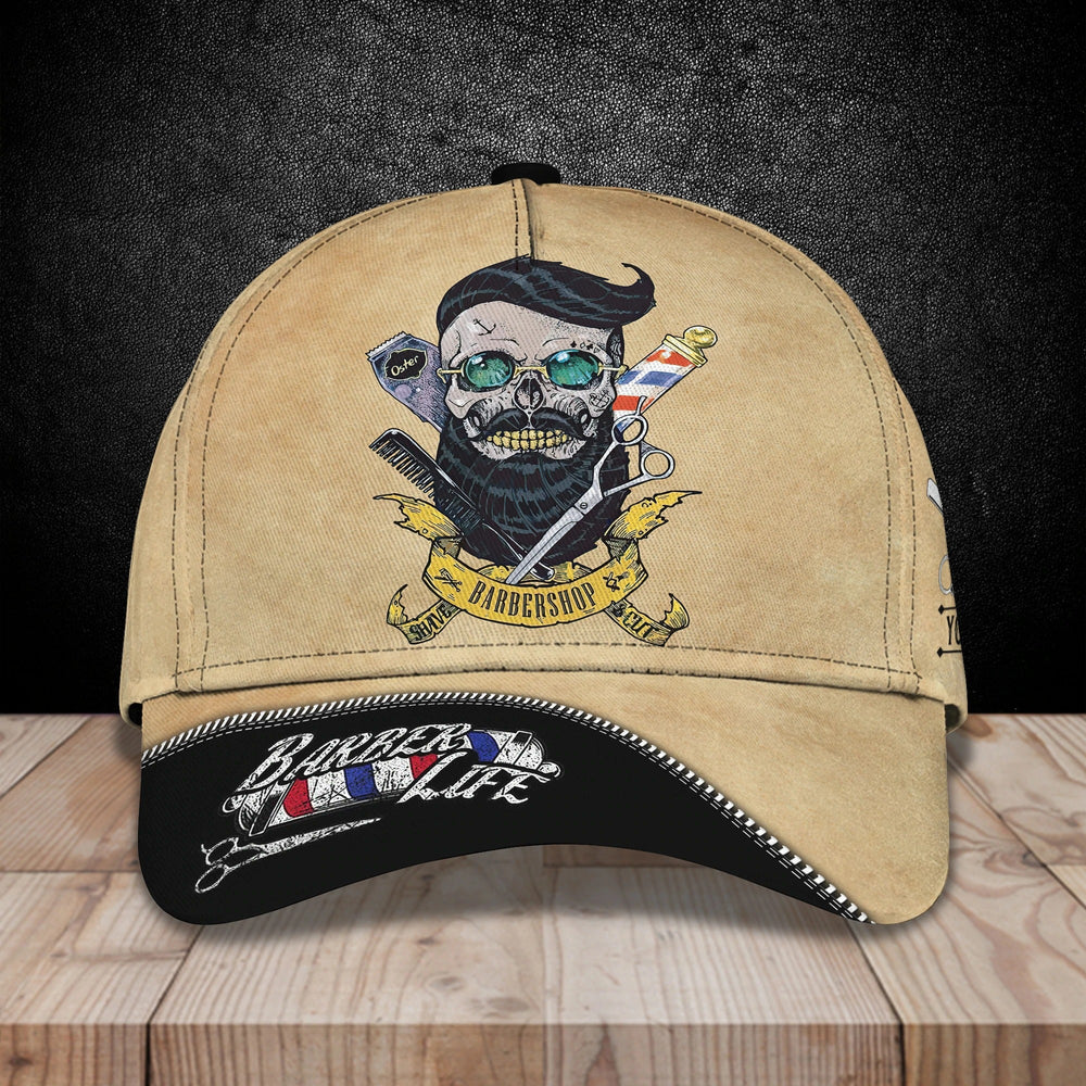 Barber Man’s Cap with All-Over 3D Print of Baseball Skull Design – SKC011