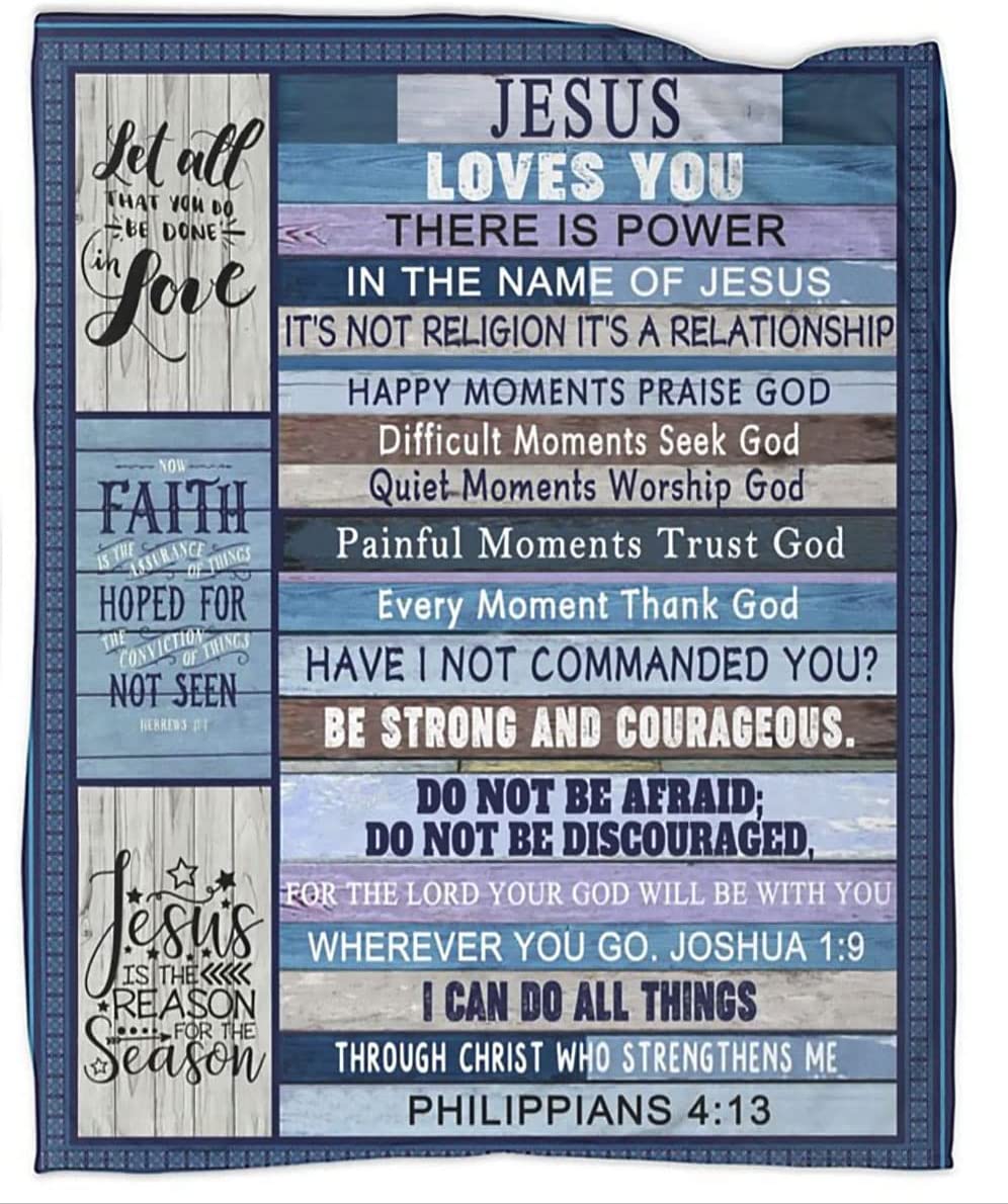 Christian Throw Blanket with Bible Verse of Jesus – Cozy Religious Blankets for Sofa, Bed, and Couch – Perfect Flannel Birthday Gift – JEB023