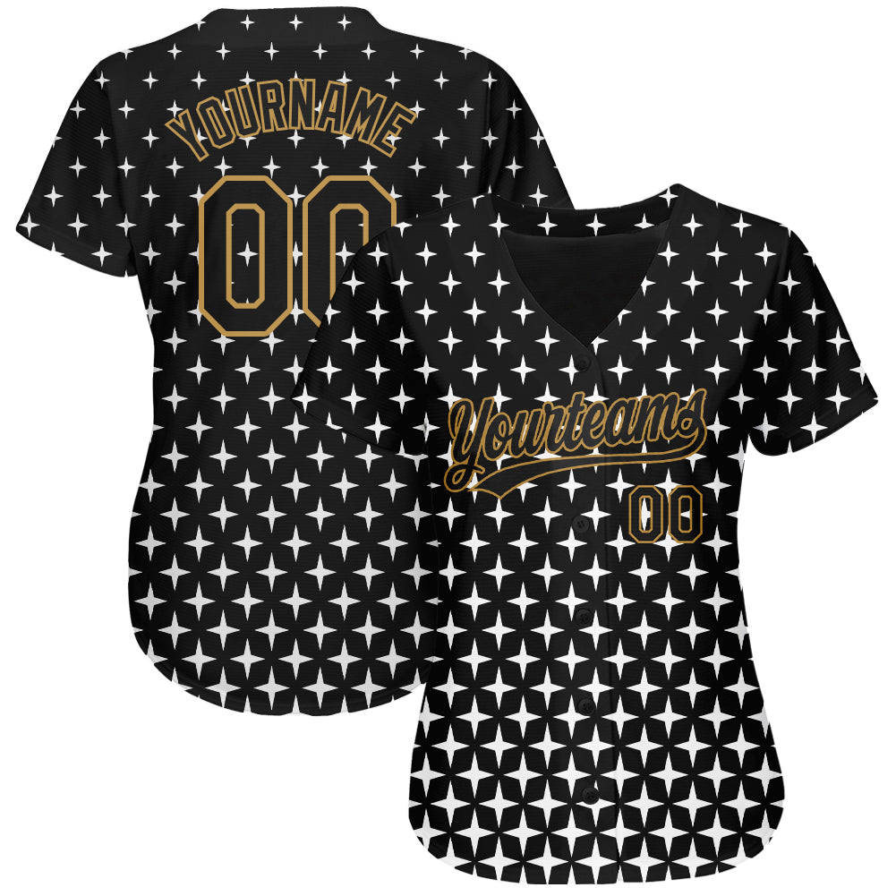 Custom Black Black-Old Gold 3D Pattern Design Authentic Baseball Jersey | CBJ-4514