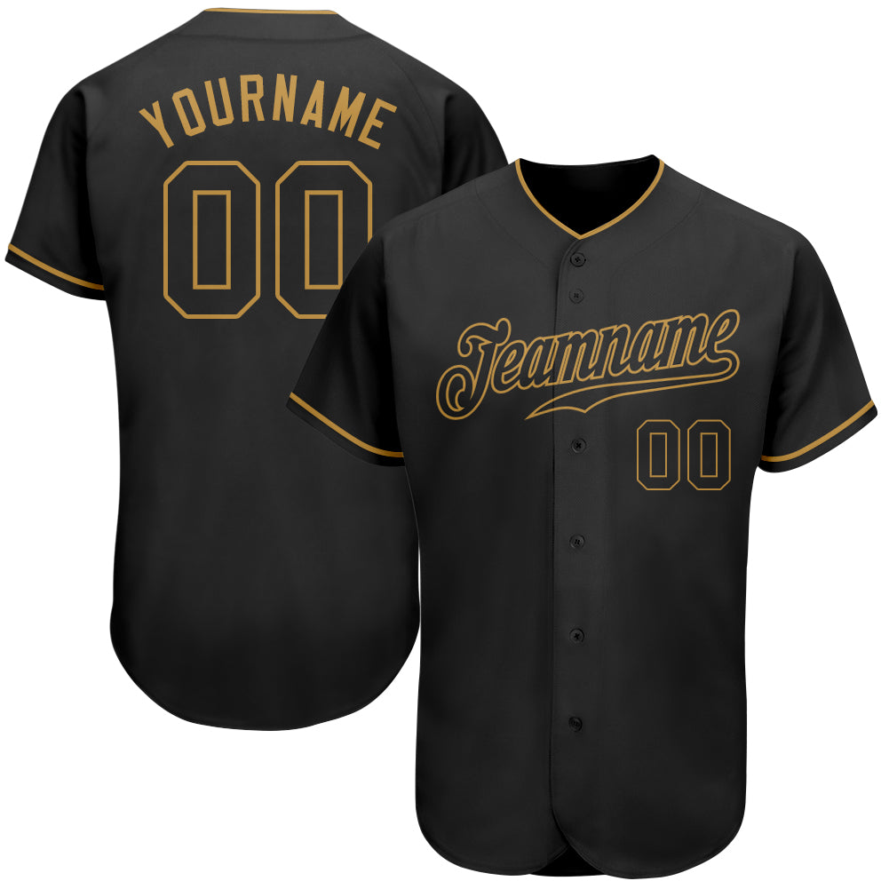 Custom Black Black-Old Gold Authentic Baseball Jersey | CBJ-0008