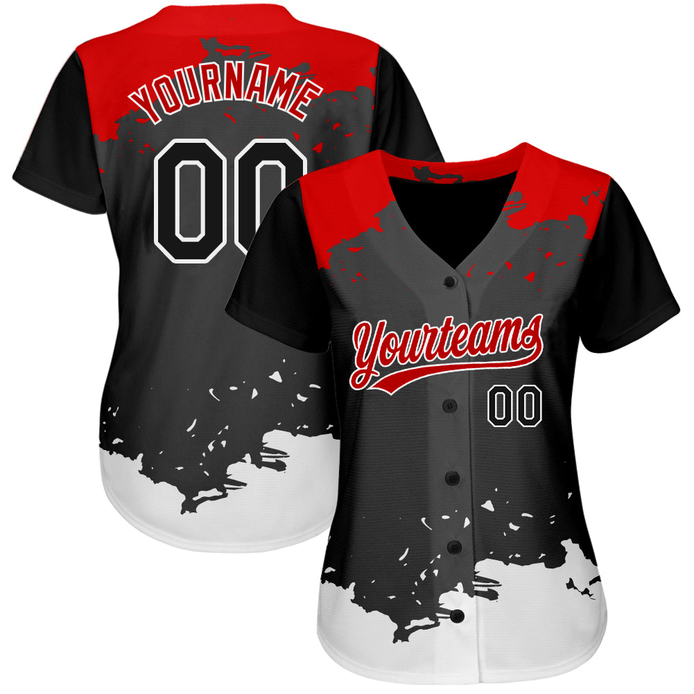 Custom Black Black-Red 3D Pattern Design Authentic Baseball Jersey | CBJ-4519