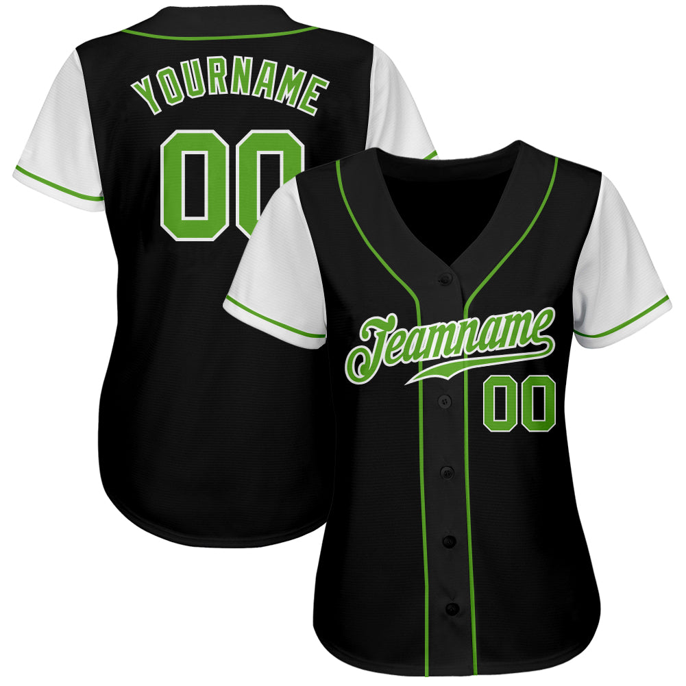 custom black neon green white authentic two tone baseball jersey cbj 2180 1exct