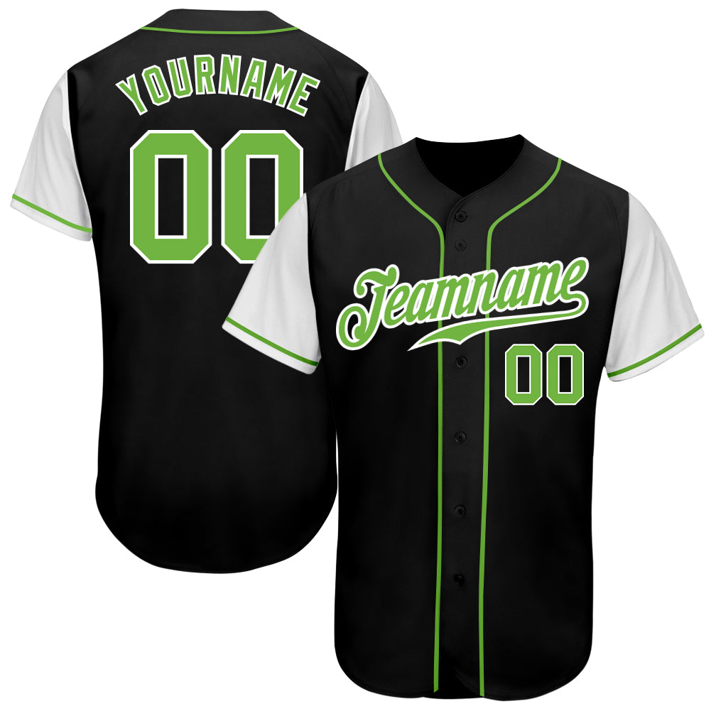 custom black neon green white authentic two tone baseball jersey cbj 2180 nmh3m