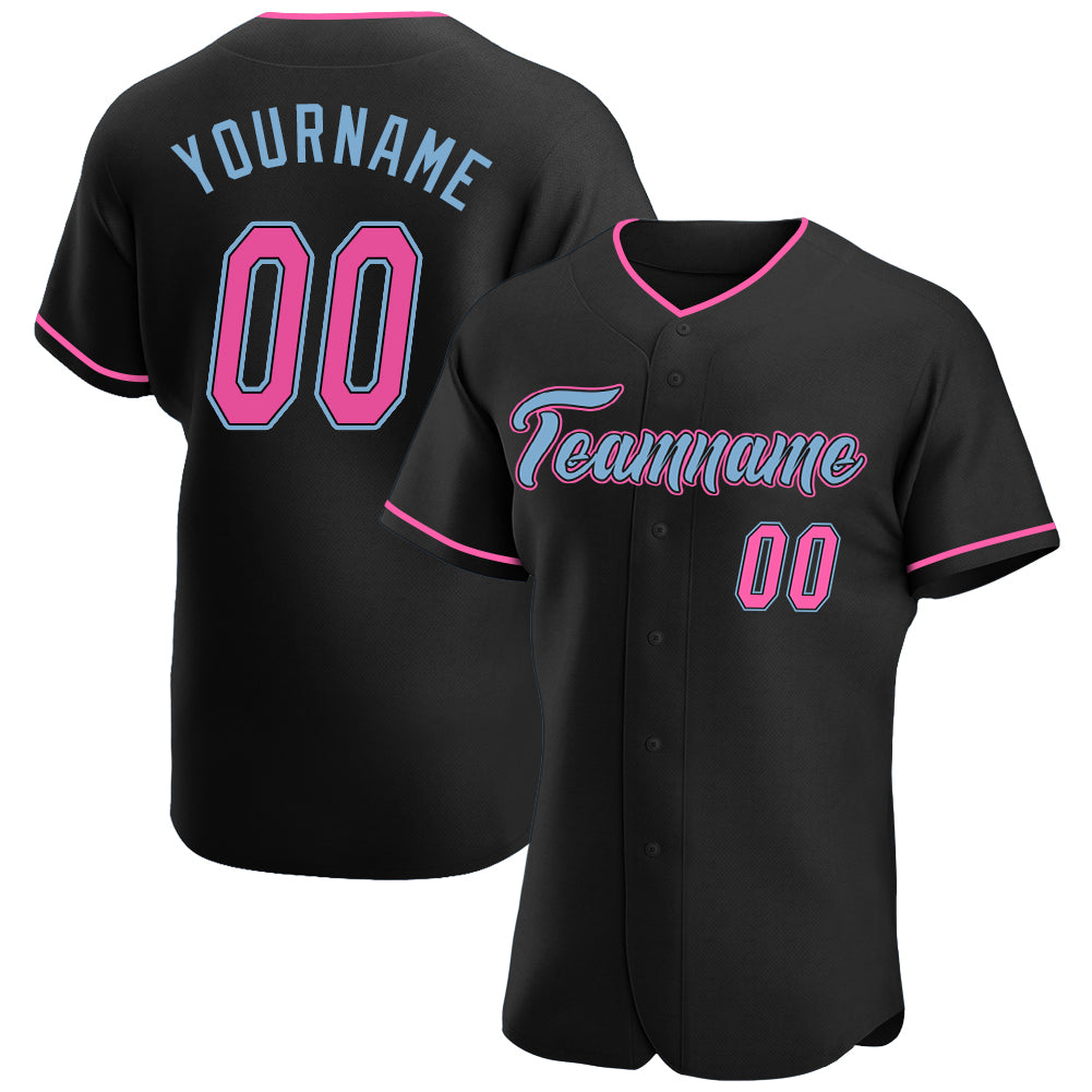 Custom Black Pink-Light Blue Authentic Baseball Jersey | CBJ-0025