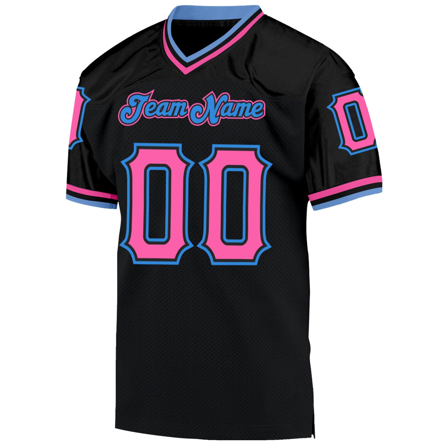 Custom Black Pink-Powder Blue Mesh Authentic Throwback Football Jersey| CFJ-0023