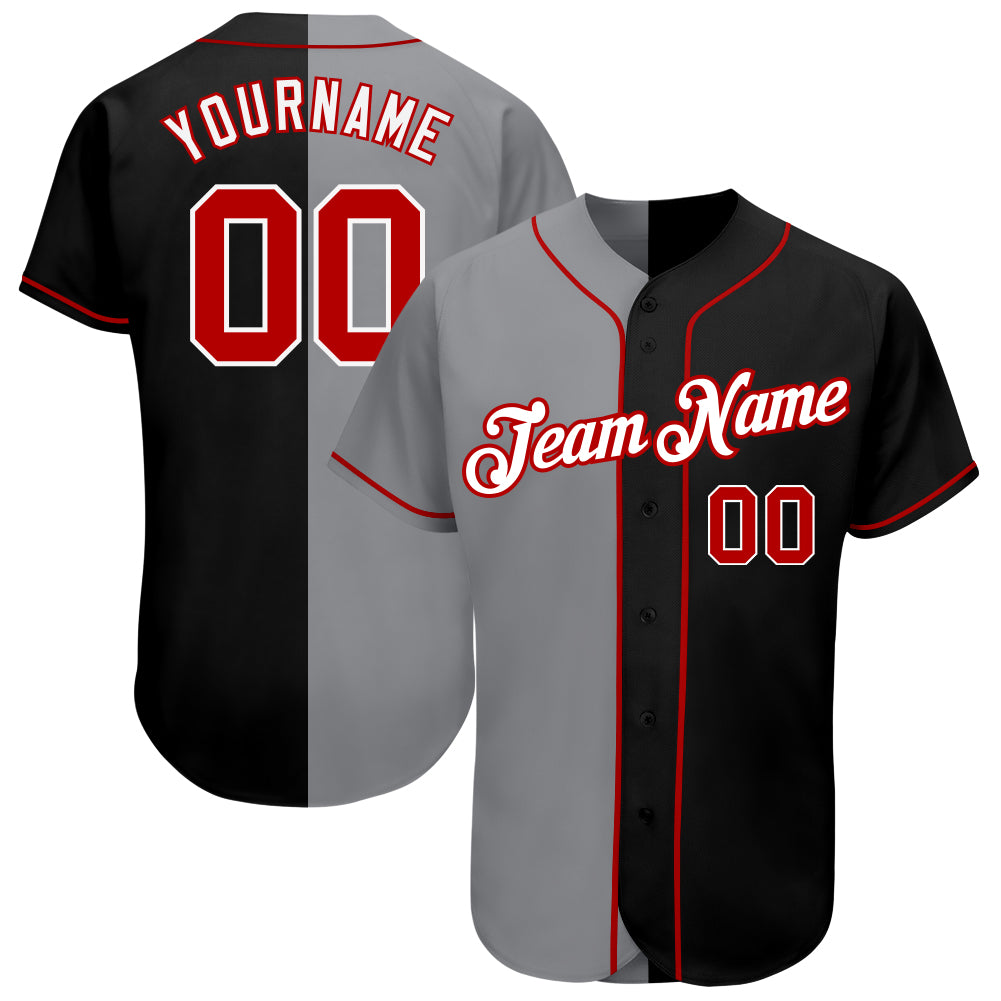 Custom Black Red-Gray Authentic Split Fashion Baseball Jersey | CBJ-0017