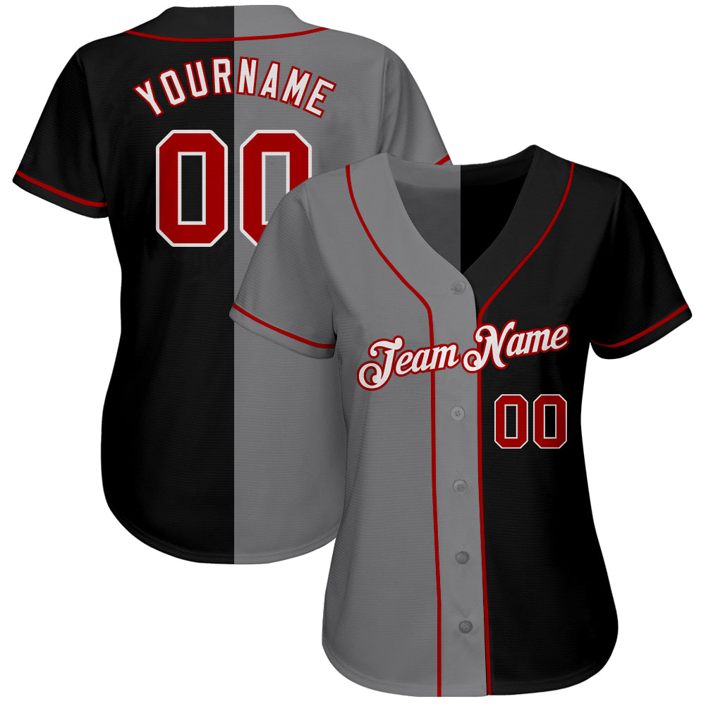 Custom Black Red-Gray Authentic Split Fashion Baseball Jersey | CBJ-0017