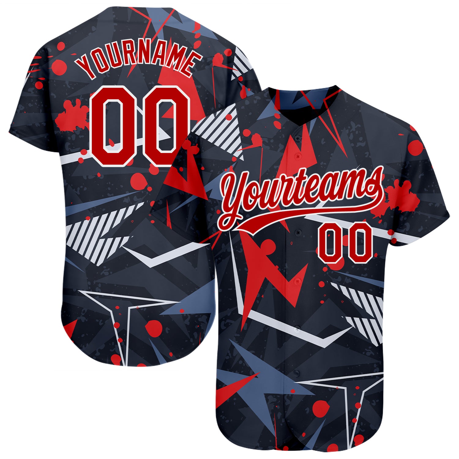 Custom Black Red-White 3D Pattern Design Authentic Baseball Jersey | CBJ-4517
