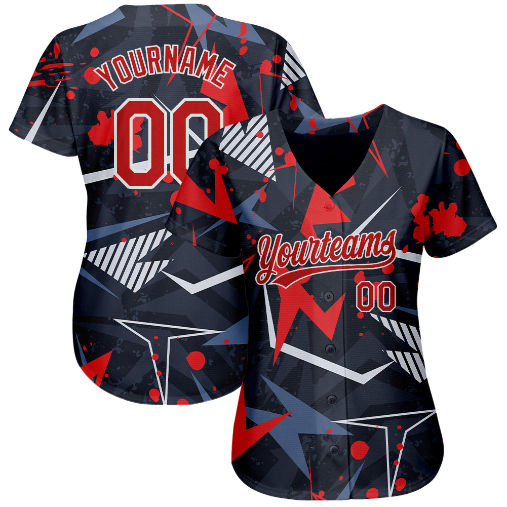 Custom Black Red-White 3D Pattern Design Authentic Baseball Jersey | CBJ-4517