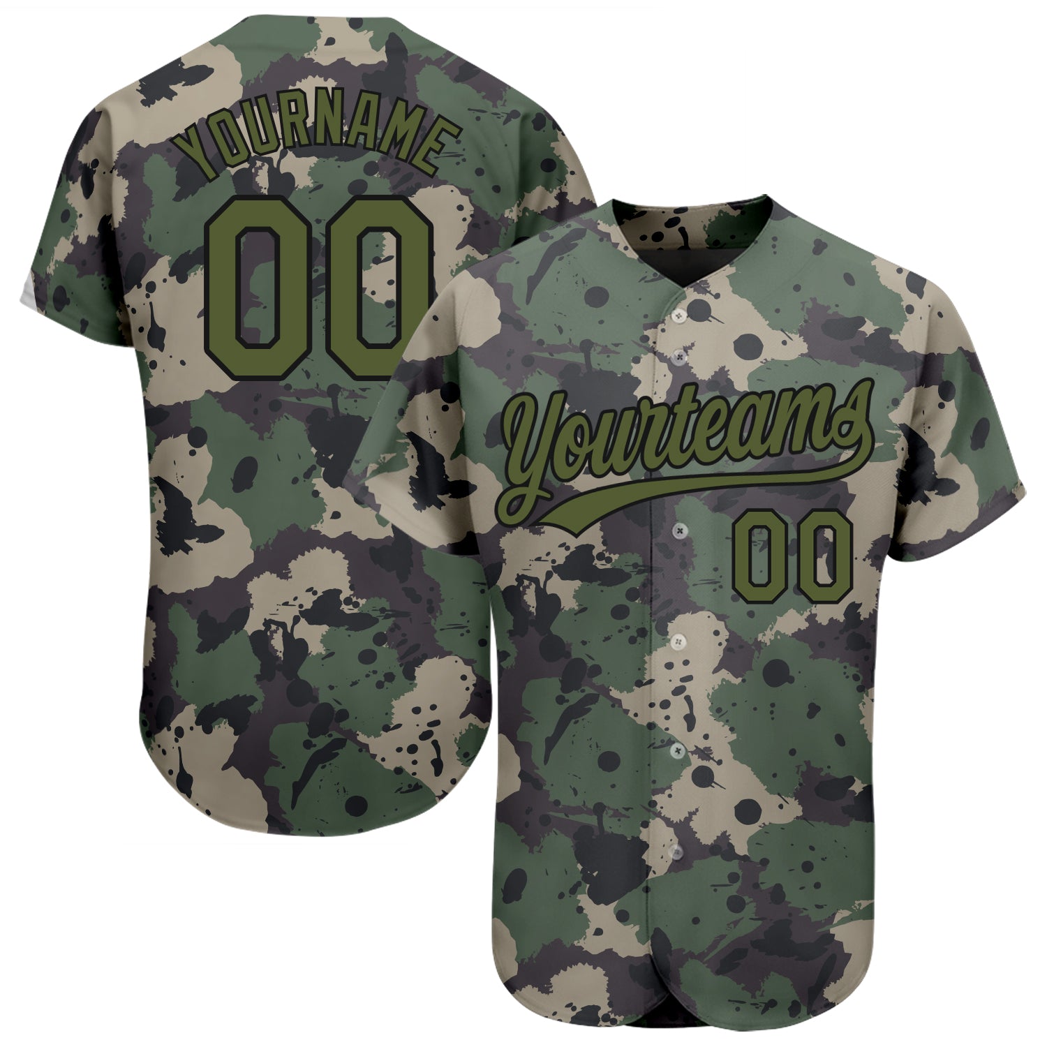 Custom Camo Olive-Black 3D Pattern Design Authentic Salute To Service Baseball Jersey | CBJ-4524