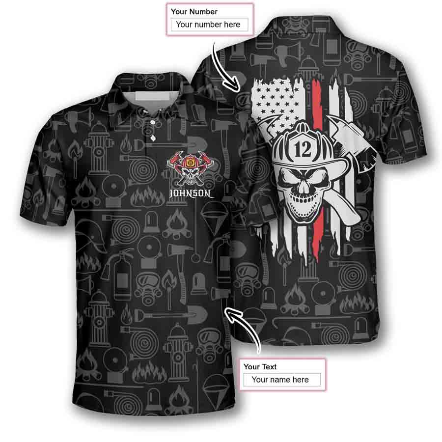 Custom Men’s Firefighter Polo Shirts with a Humorous Skull and Flame Design – SKP070