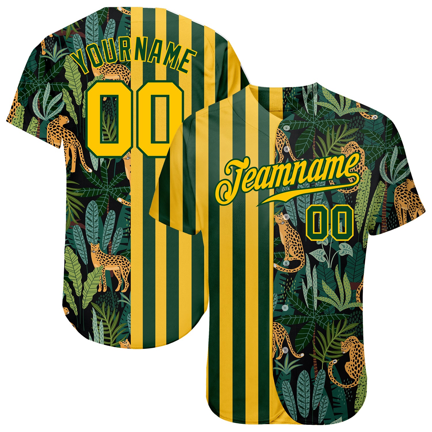 custom green gold black 3d pattern design leopards and tropical leaves authentic baseball jersey cbj 1912 xlpqs