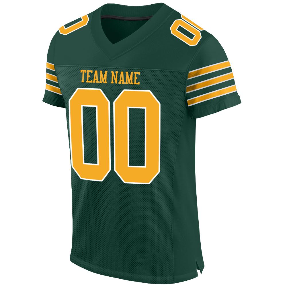 Custom Green Gold-White Mesh Authentic Football Jersey| CFJ-1135