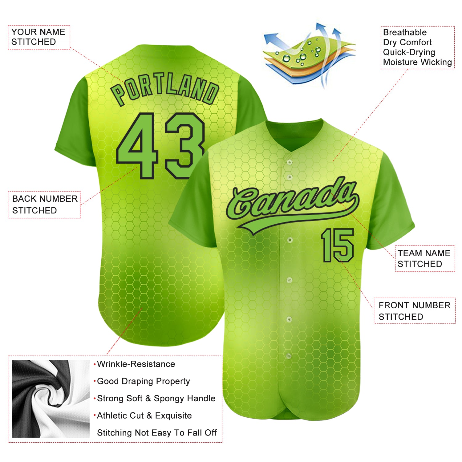 Custom Neon Green Neon Green-Black 3D Pattern Design Authentic Baseball Jersey | CBJ-4521