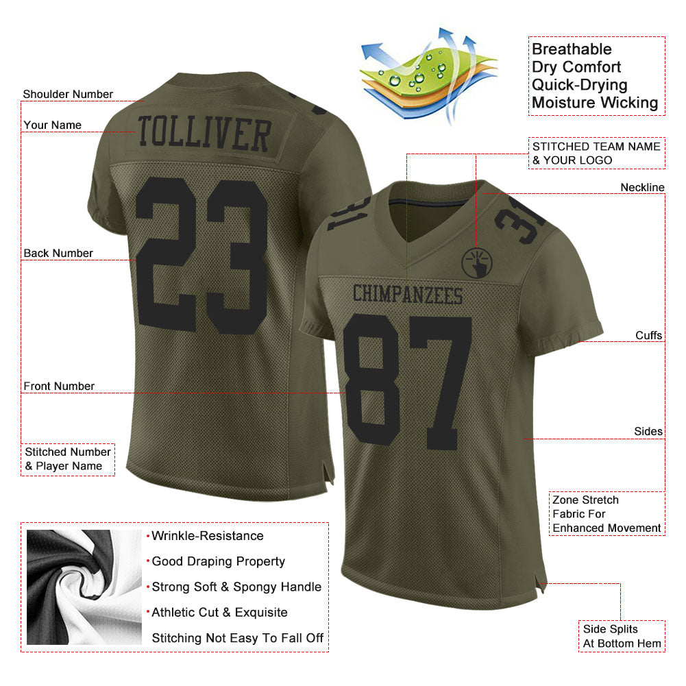 custom olive black mesh authentic salute to service football jersey cfj 0211 v0a2d