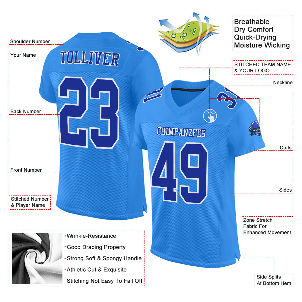 custom powder blue royal white mesh authentic football jersey cfj 0311 ryvfa