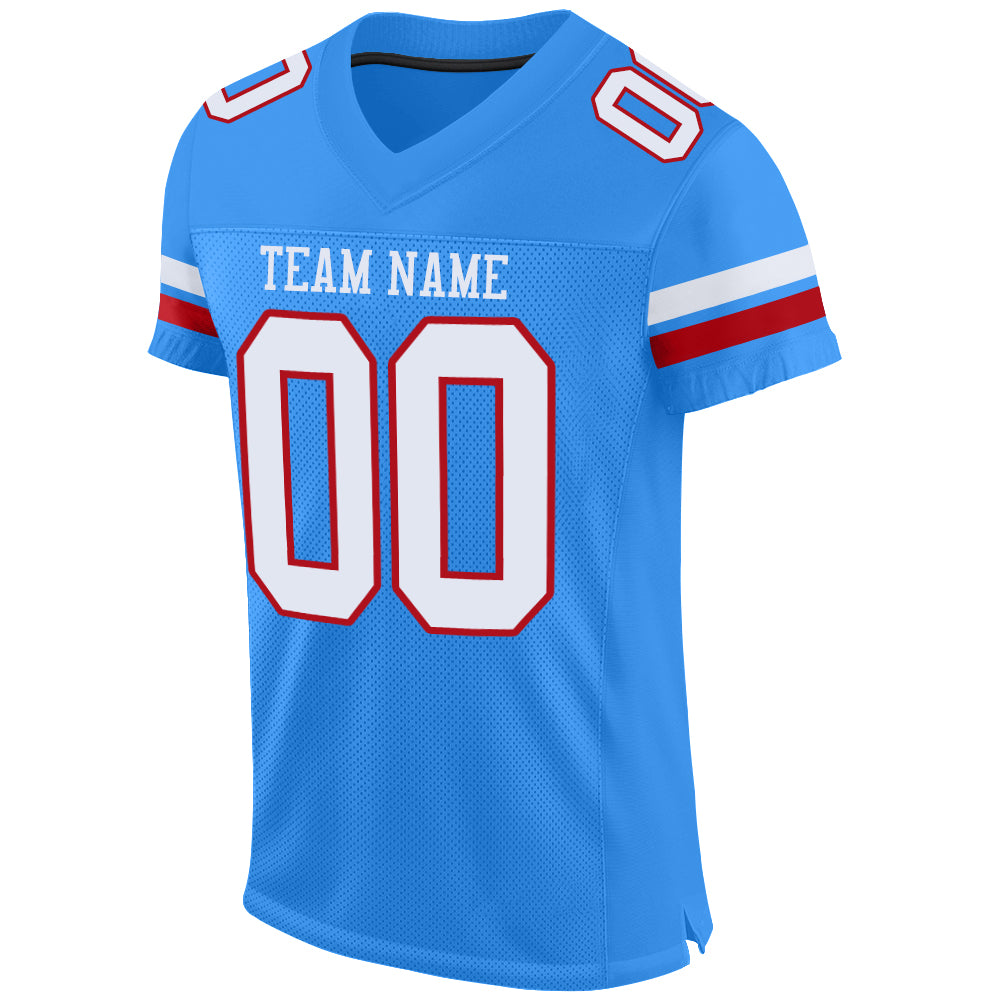 Custom Powder Blue White-Red Mesh Authentic Football Jersey| CFJ-0007