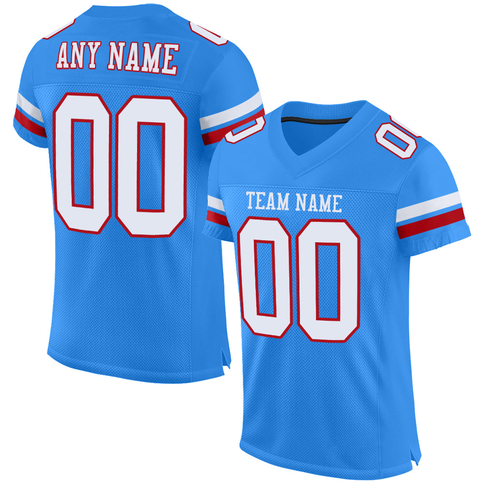 Custom Powder Blue White-Red Mesh Authentic Football Jersey| CFJ-0007