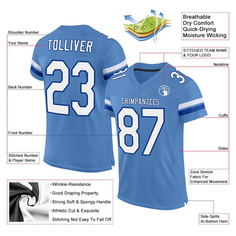 custom powder blue white royal mesh authentic football jersey cfj 0615 d1k1r