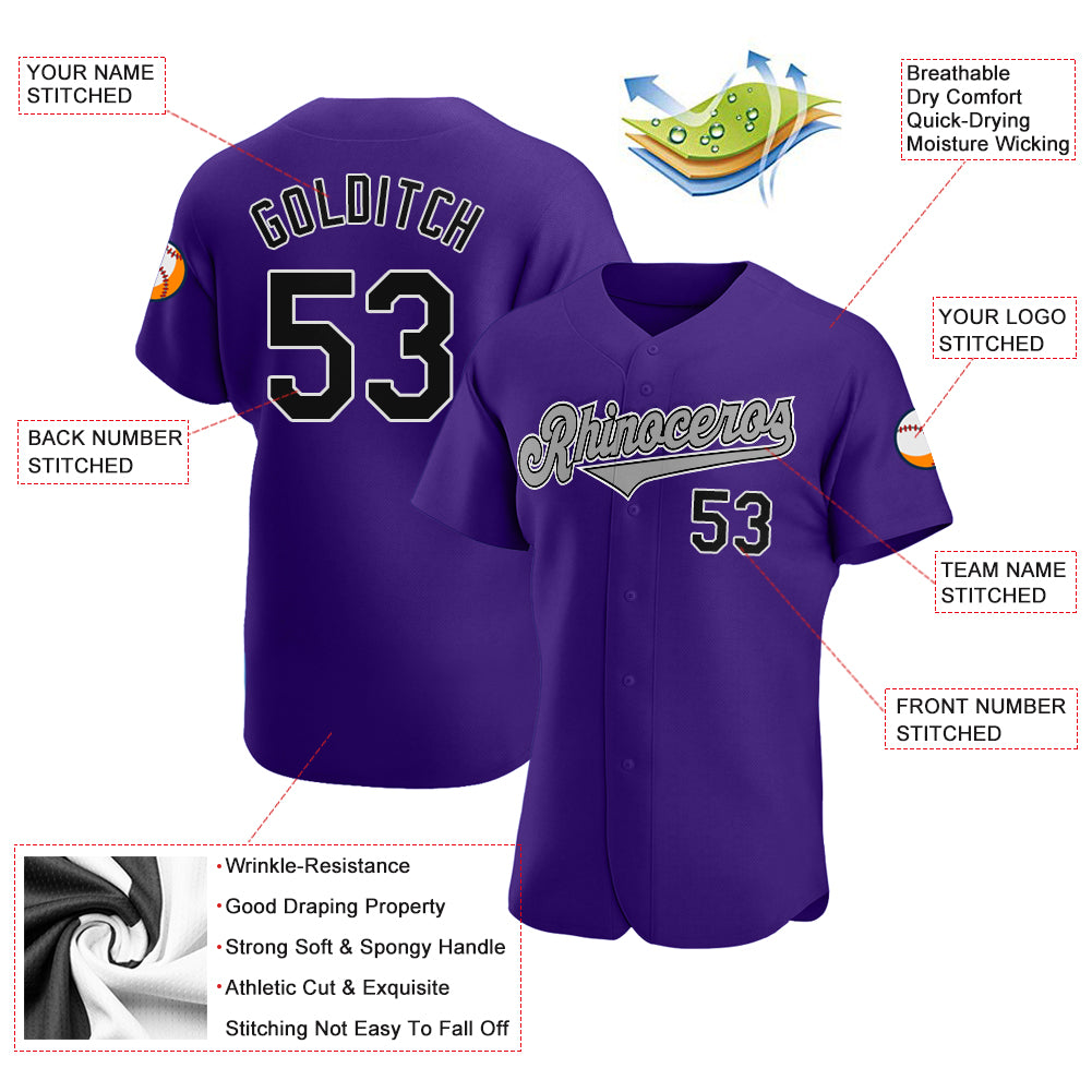Custom Purple Black-Gray Authentic Baseball Jersey | CBJ-0050