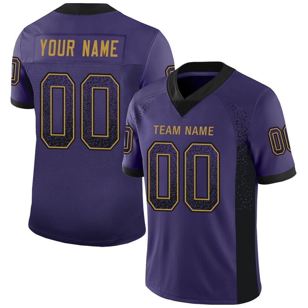 Custom Purple Black-Old Gold Mesh Drift Fashion Football Jersey| CFJ-0009
