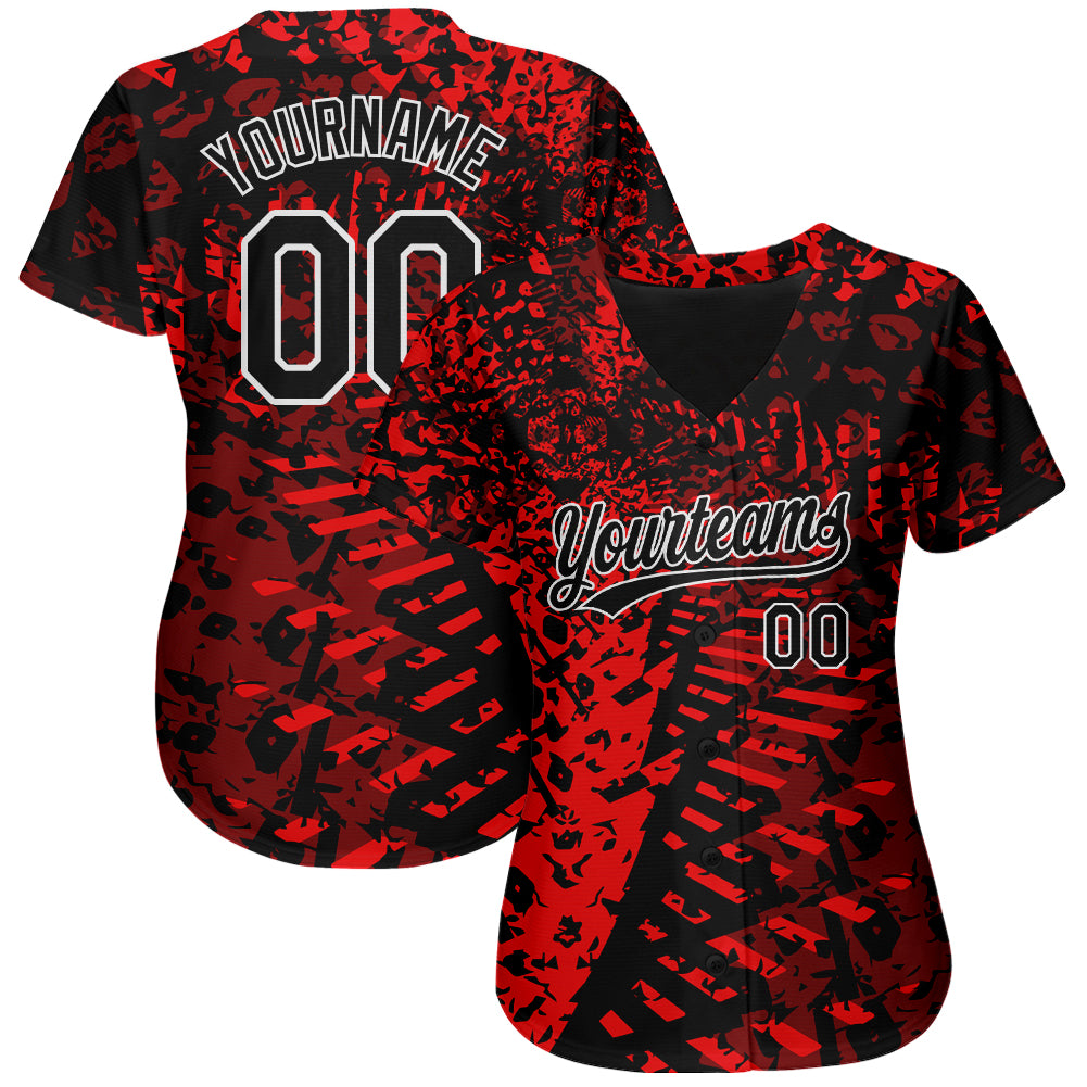 Custom Red Black-White 3D Pattern Design Authentic Baseball Jersey | CBJ-4515