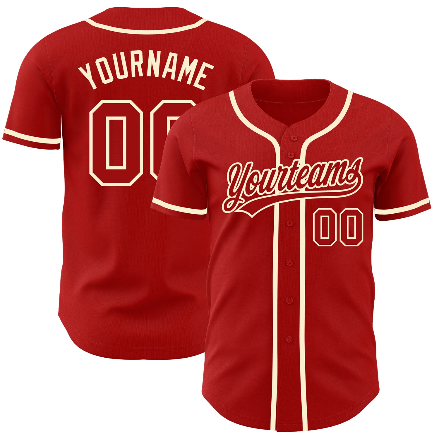 Custom Red Red-Cream Authentic Baseball Jersey | CBJ-4261