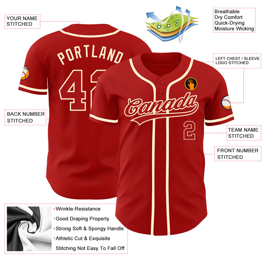 Custom Red Red-Cream Authentic Baseball Jersey | CBJ-4261