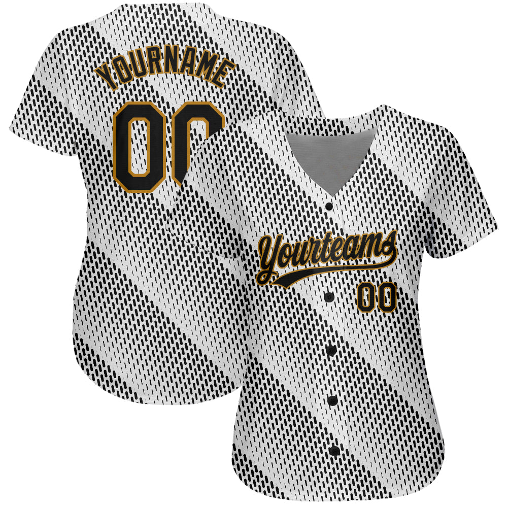Custom White Black-Old Gold 3D Pattern Design Authentic Baseball Jersey | CBJ-4525