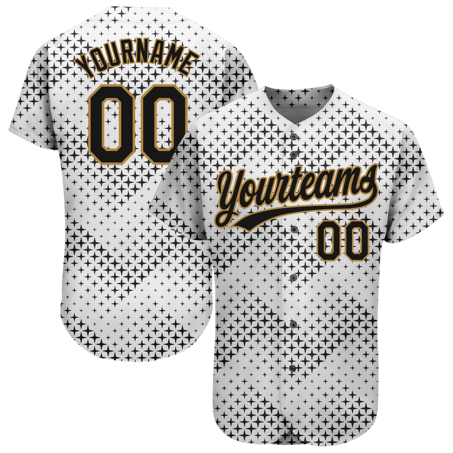 Custom White Black-Old Gold 3D Pattern Design Authentic Baseball Jersey | CBJ-4529