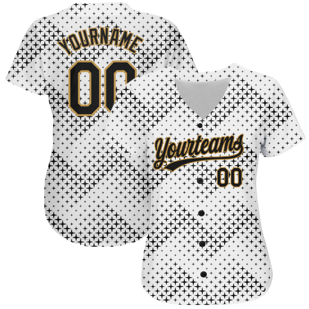 Custom White Black-Old Gold 3D Pattern Design Authentic Baseball Jersey | CBJ-4529