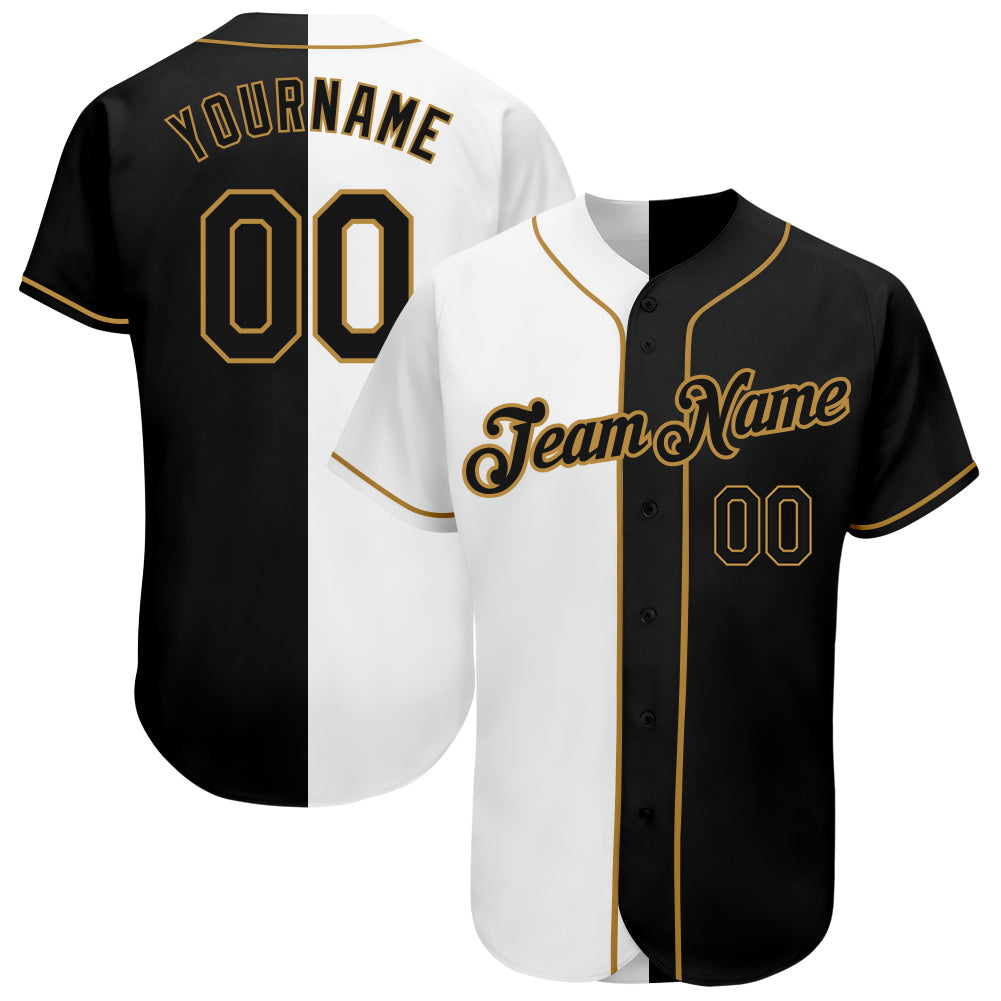 Custom White-Black Old Gold Authentic Split Fashion Baseball Jersey | CBJ-0021
