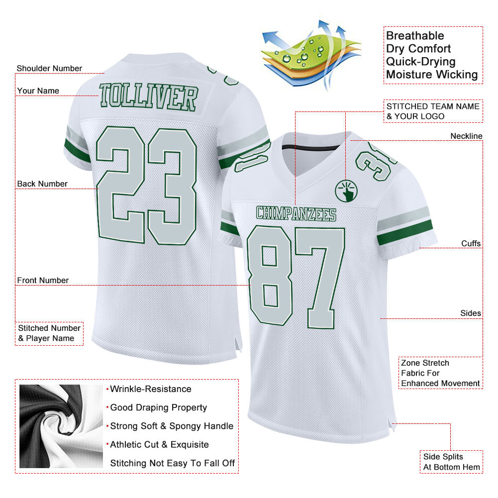 custom white silver green mesh authentic football jersey cfj 0531 xtt5f