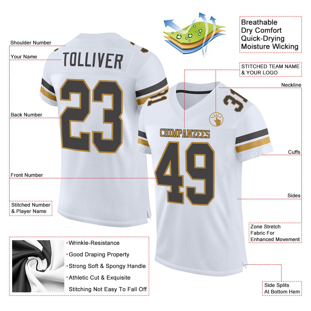 custom white steel gray old gold mesh authentic football jersey cfj 0547 laukw