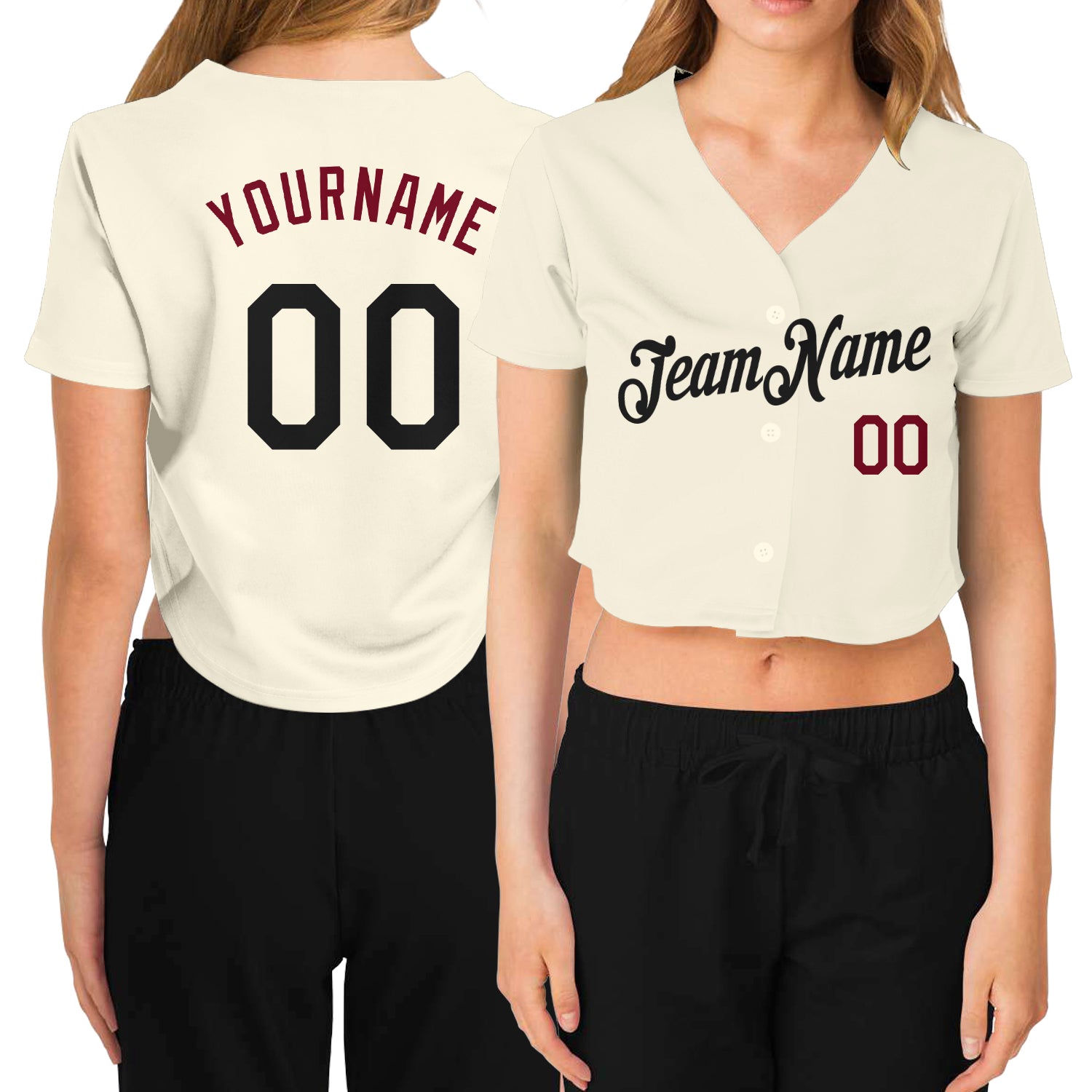 custom womens cream black crimson v neck cropped baseball jersey cbj 3786 0vynv