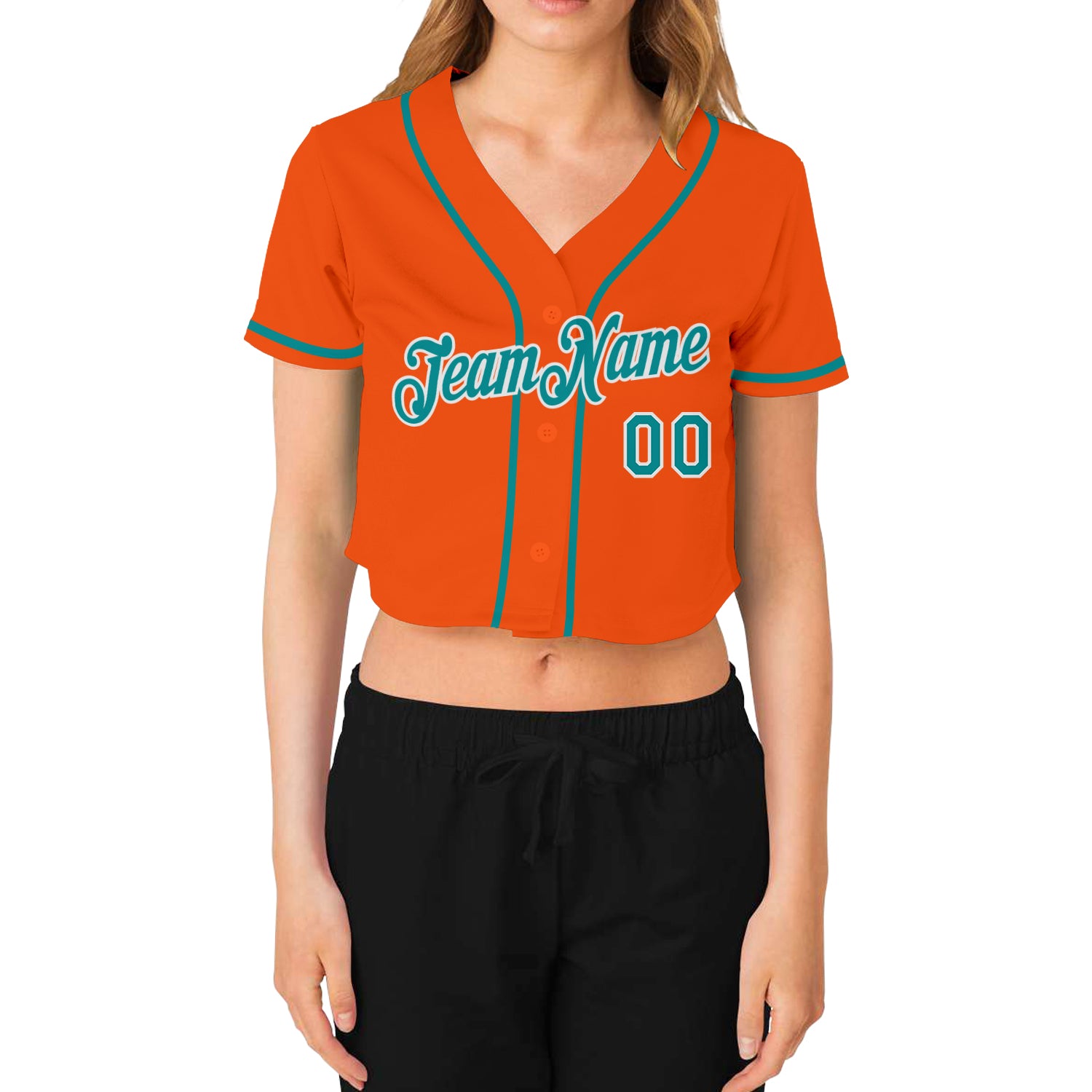 custom womens orange aqua white v neck cropped baseball jersey cbj 3855 vsjla