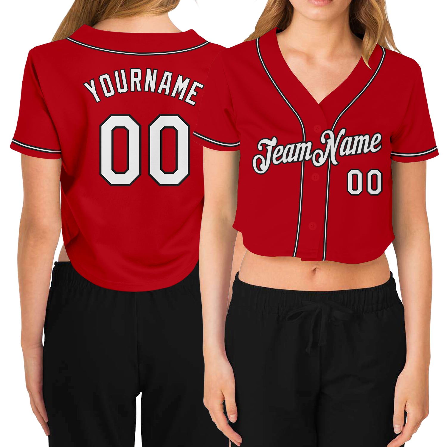 Custom Women’s Red Royal-White V-Neck Cropped Baseball Jersey | CBJ-3688