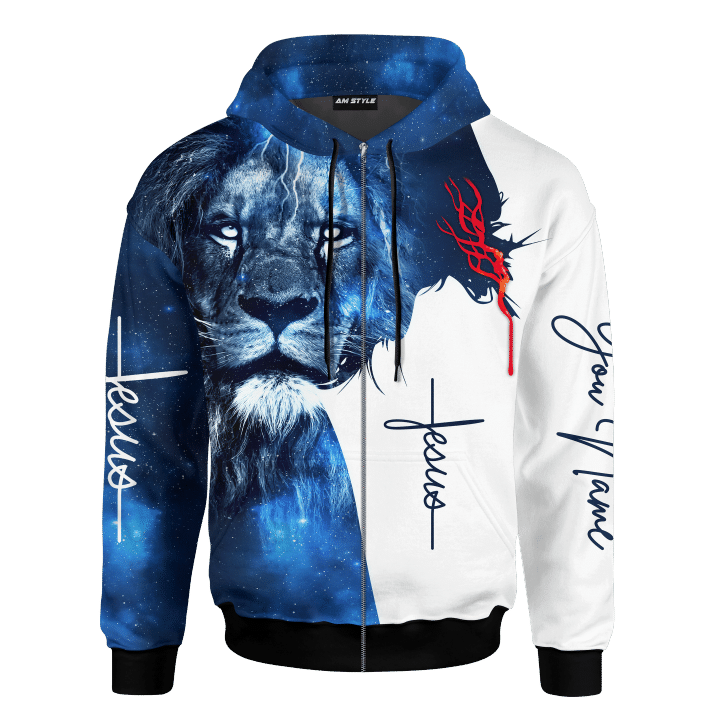 Customized 3D All Over Printed Zip Hoodie Featuring King Jesus Lion Galaxy – JEZ002