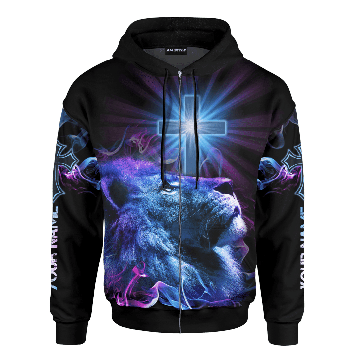 Customized 3D Zip Hoodie Featuring Jesus as the King of Kings: A Religious Shirt and Gift for Jesus Lovers with a Lion Design – JEZ006