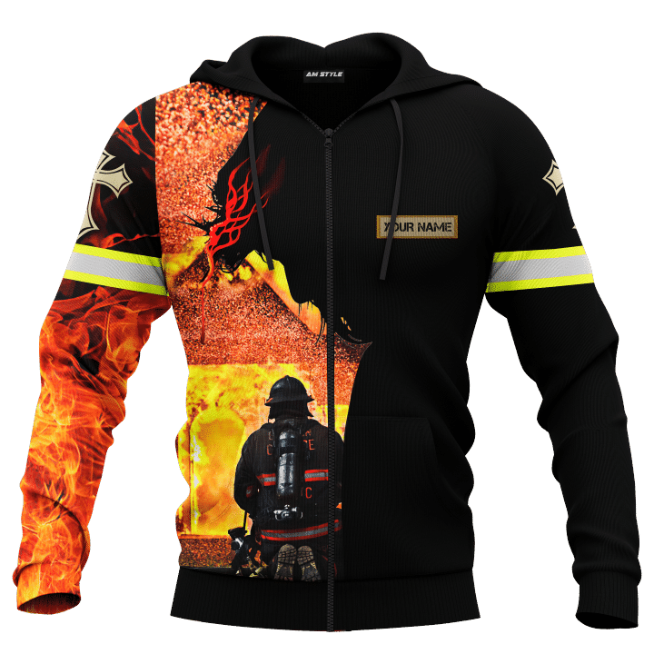 Customized 3D Zip Hoodie: Jesus, the Firefighter God, Will Guide You Through the Flames – JEZ008