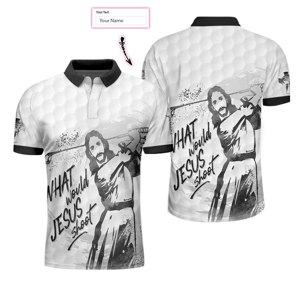 Customized Golf Shirt for Men: Black and White Polo with “What Would Jesus Shoot” – JEP004