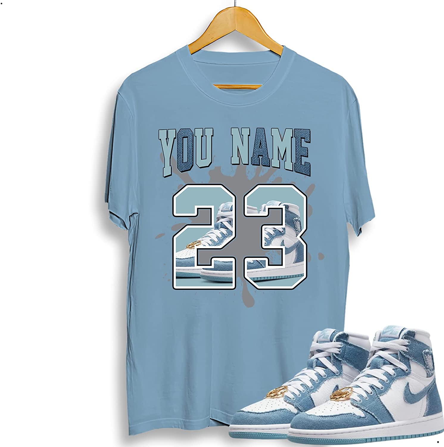 Customized Name No.23 T Shirts to Match J0rdan 1 High OG Denim, Matching for Sneaker J0rdan 1 High OG Denim, Shirts for Sneaker J0rdan 1 High OG Denim Gift for Men Women – JOT045