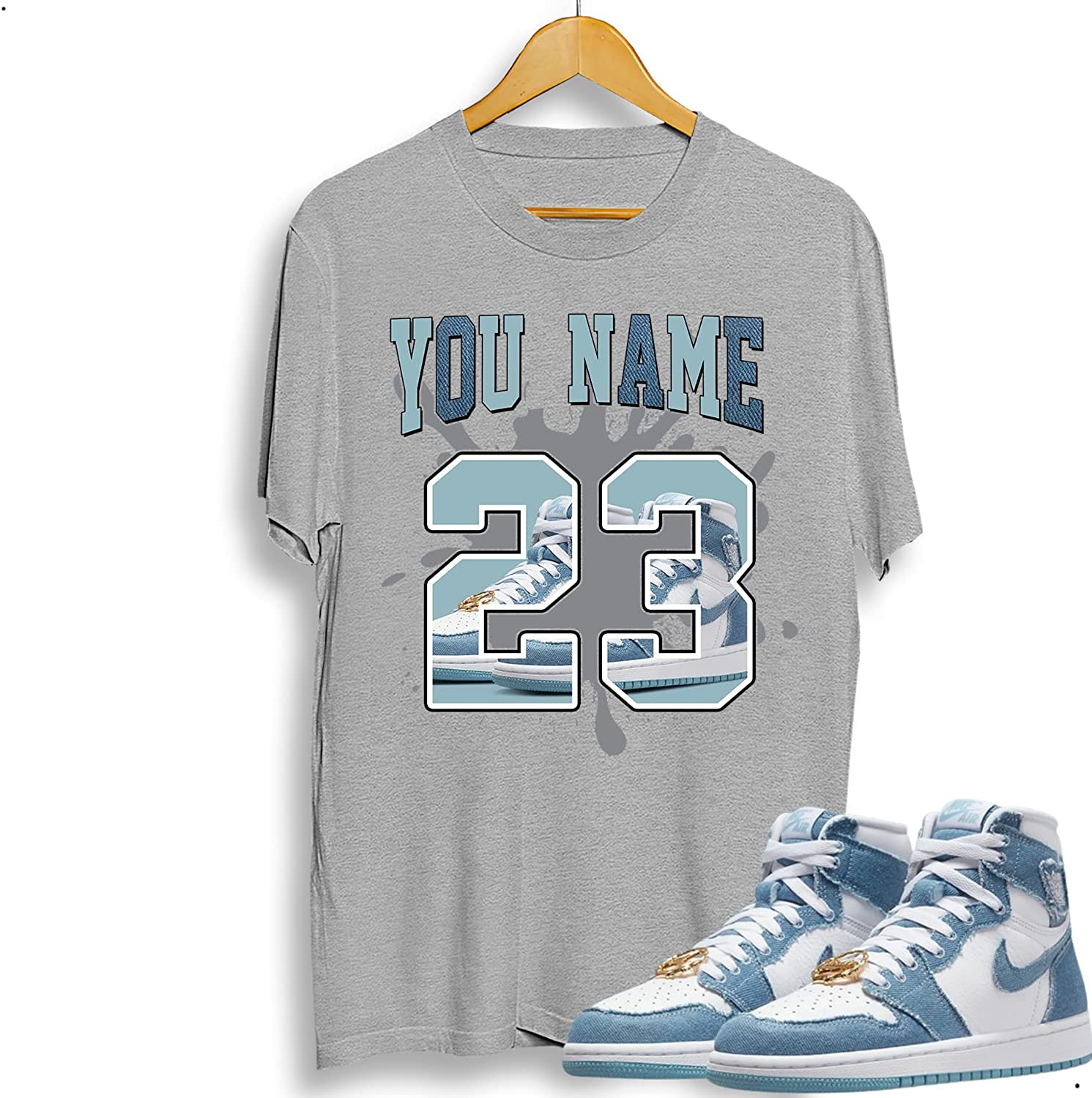 Customized Name No.23 T Shirts to Match J0rdan 1 High OG Denim, Matching for Sneaker J0rdan 1 High OG Denim, Shirts for Sneaker J0rdan 1 High OG Denim Gift for Men Women – JOT045