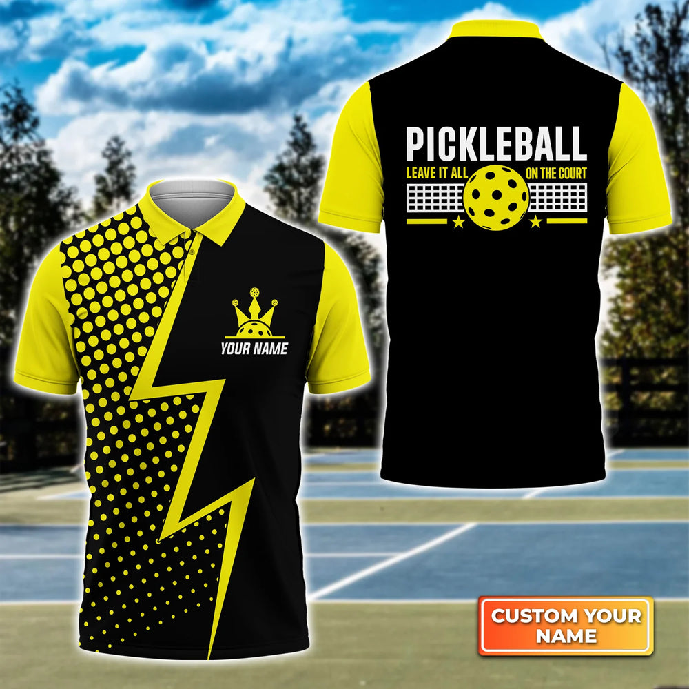 Gift for Pickleball Players: 3D Polo Shirt with Personalized Name and “Leave It All On The Court” Design – PIP017
