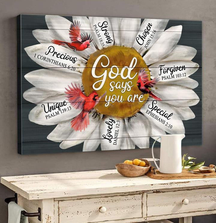 God’s Message on Canvas: Cardinal and Daisy Flowers – Jesus’ Painting – JEW148