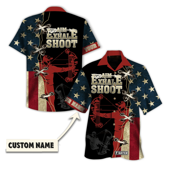 Hawaiian Custom Name Shirt: American Archery – Take Aim, Exhale, and Shoot – ARH025