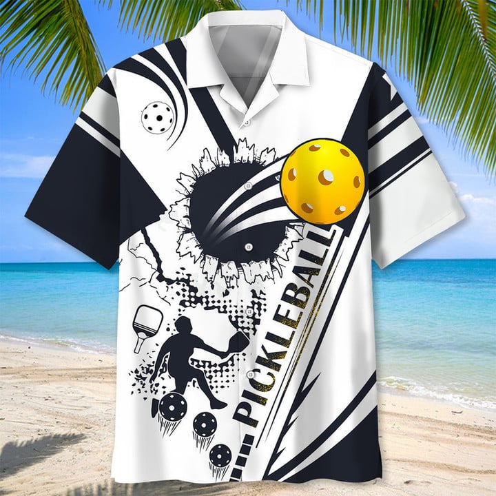 Hawaiian Shirt for Men and Women with Pickleball Design in Black and White – PIH001